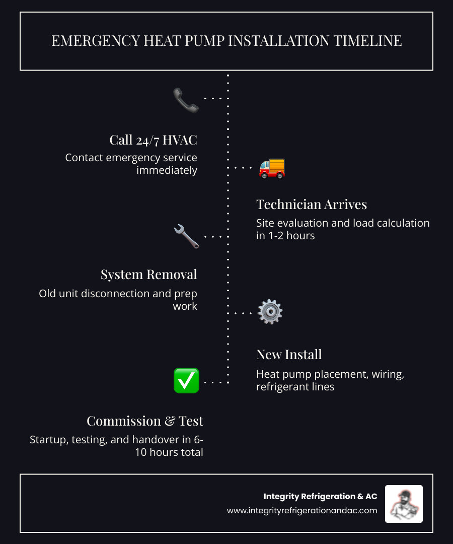 Emergency heat pump installation timeline infographic for Lakeland FL homeowners - emergency heat pump installation in