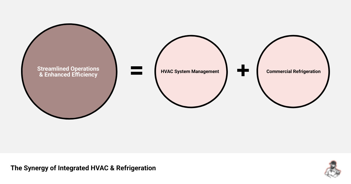 Infographic showing synergy between HVAC and refrigeration systems under one multi-service provider - benefits of choosing a