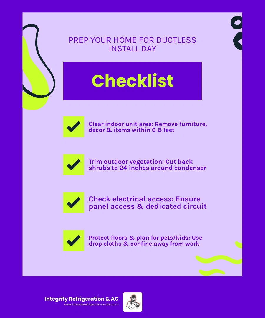 Infographic checklist of steps to prepare your home for ductless mini-split installation day - how to prepare your home for