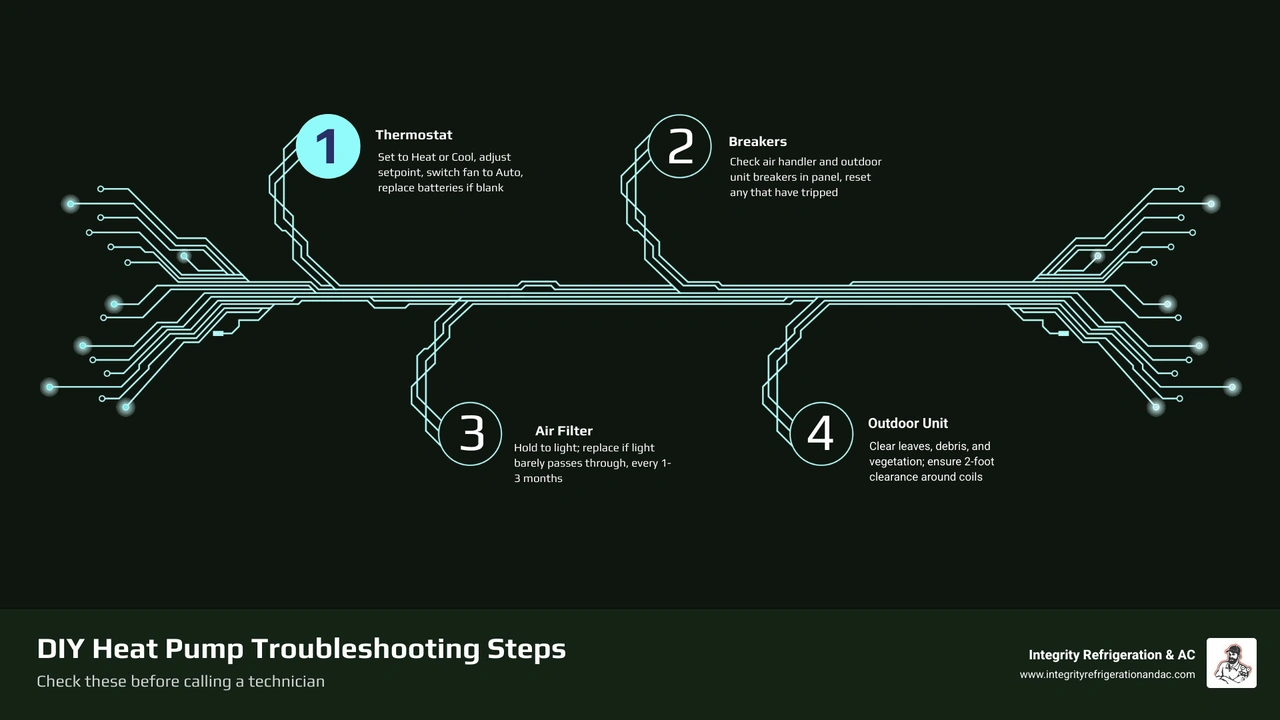 DIY vs Call-a-Pro decision path infographic for heat pump troubleshooting steps infographic DIY vs Call-a-Pro decision path infographic for heat pump troubleshooting steps infographic