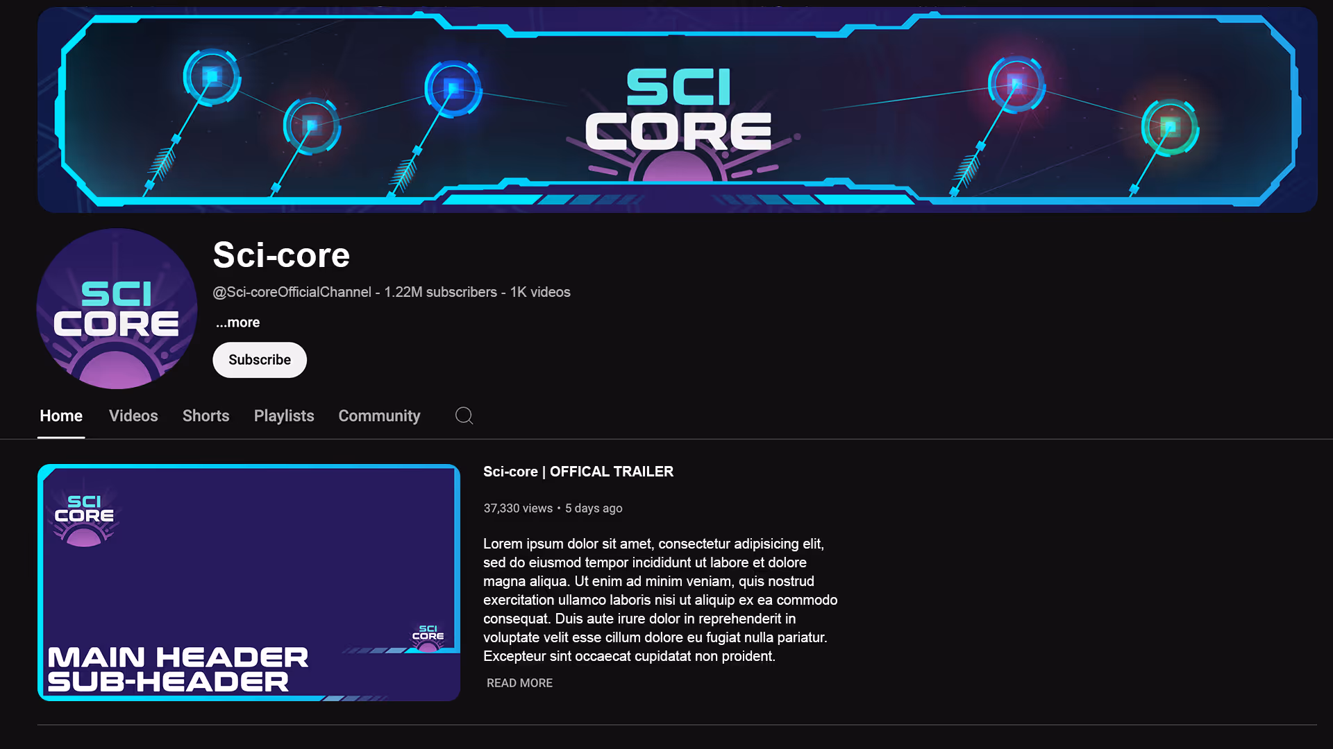 Sci-fi youtube mock-up. Dark version on channel.