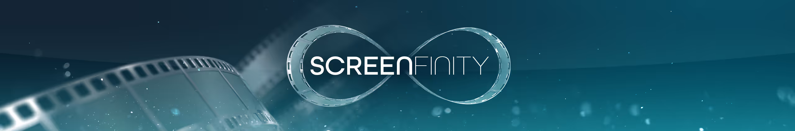 Screen Finity logo with film background and dust.
