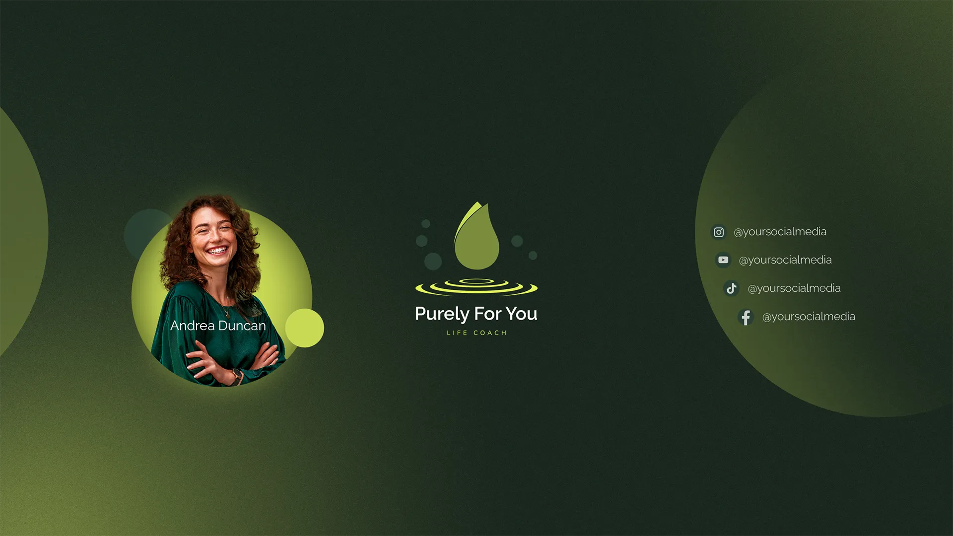 Purely For You channel banner using the green wellness palette, circular imagery and brand typography.