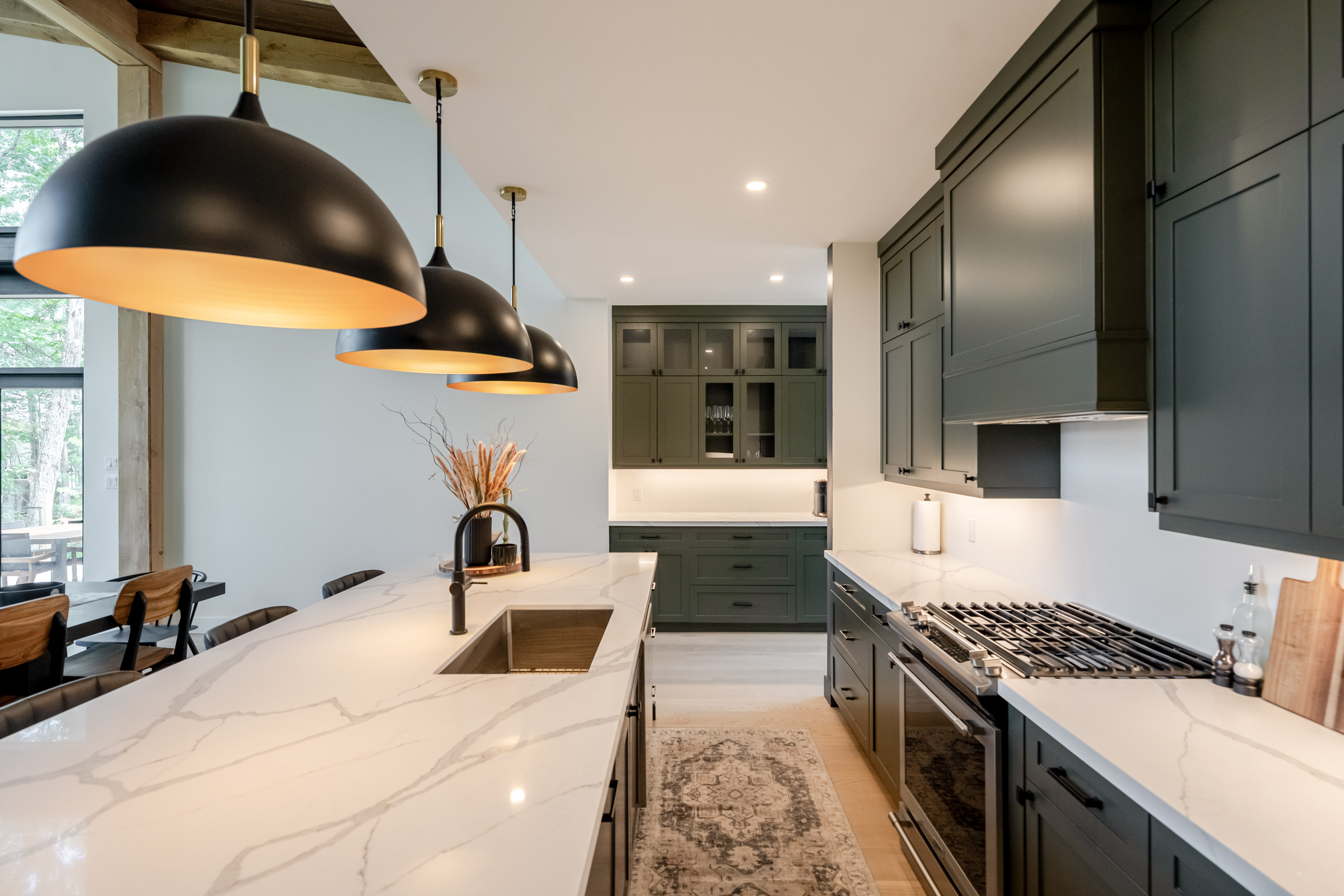Luxury Muskoka cottage kitchen with island seating
