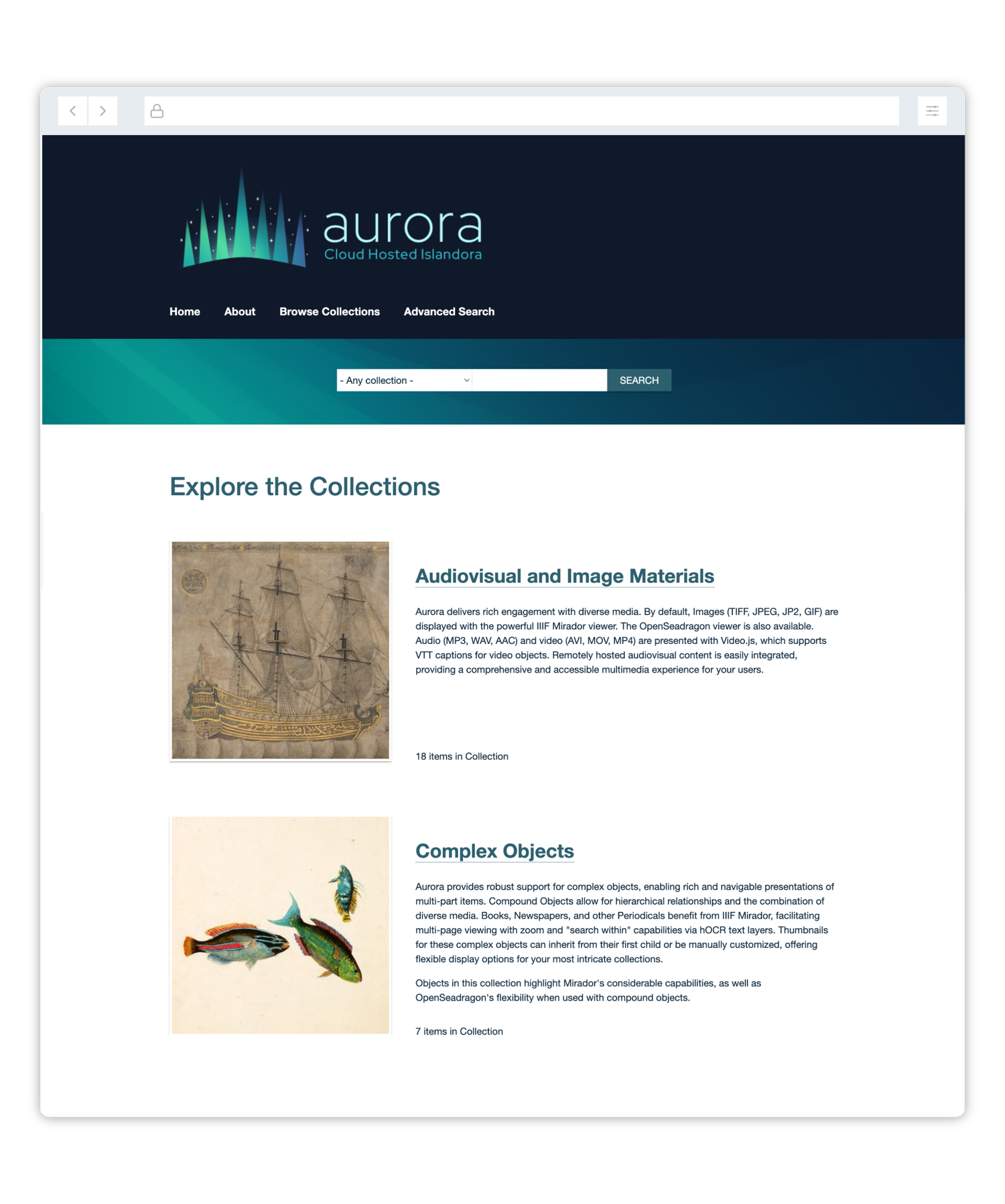 Visual of aurora home browser. 