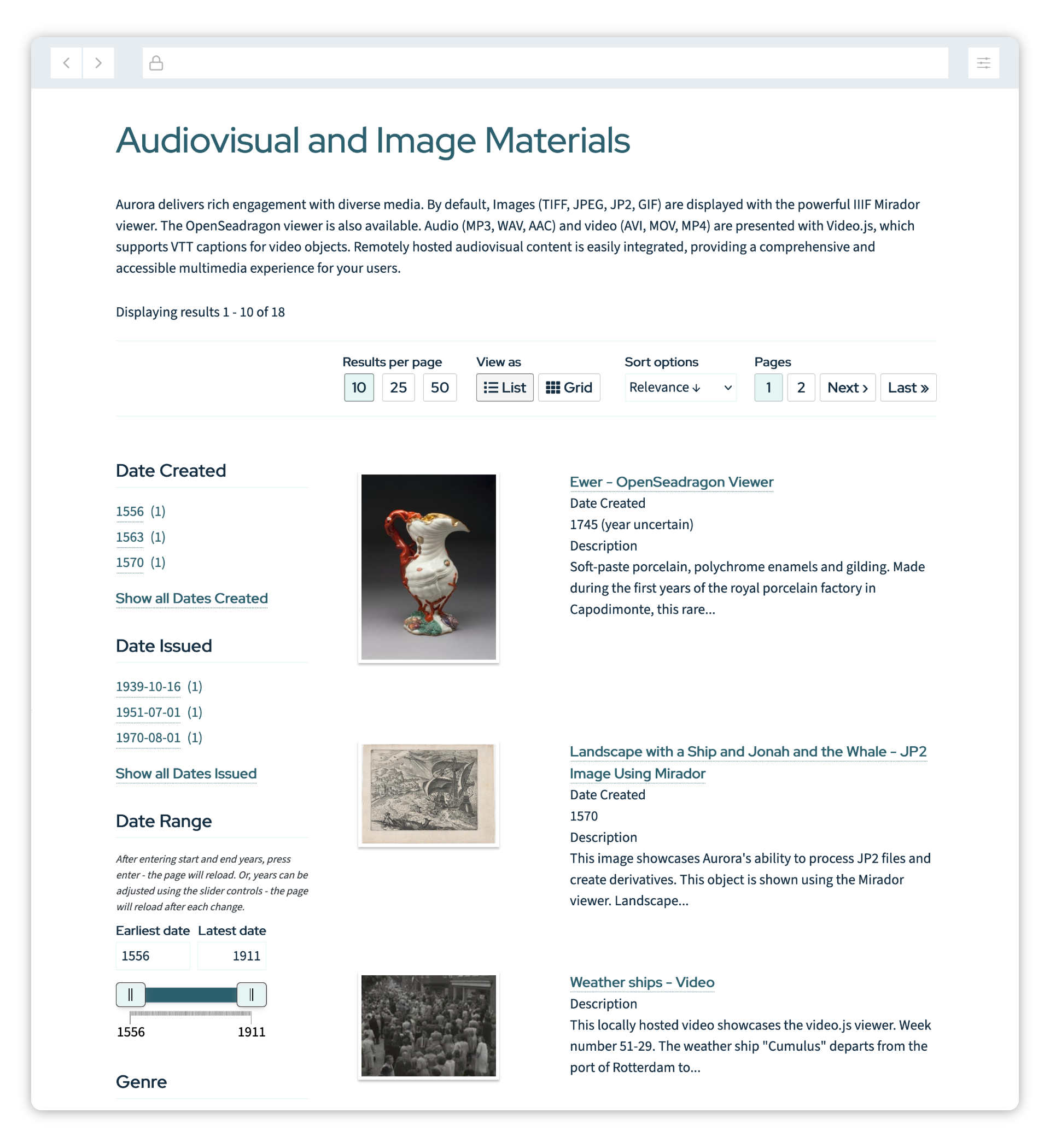Visual of aurora interface in browser.