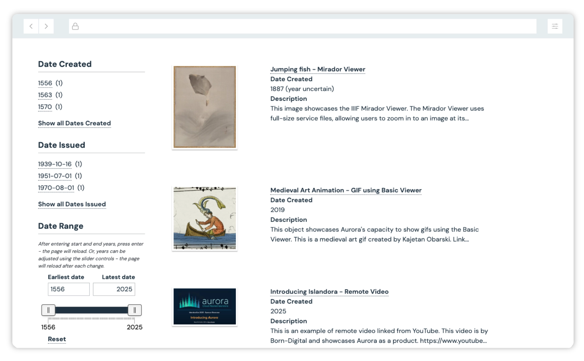 Aurora's search and filtering interface