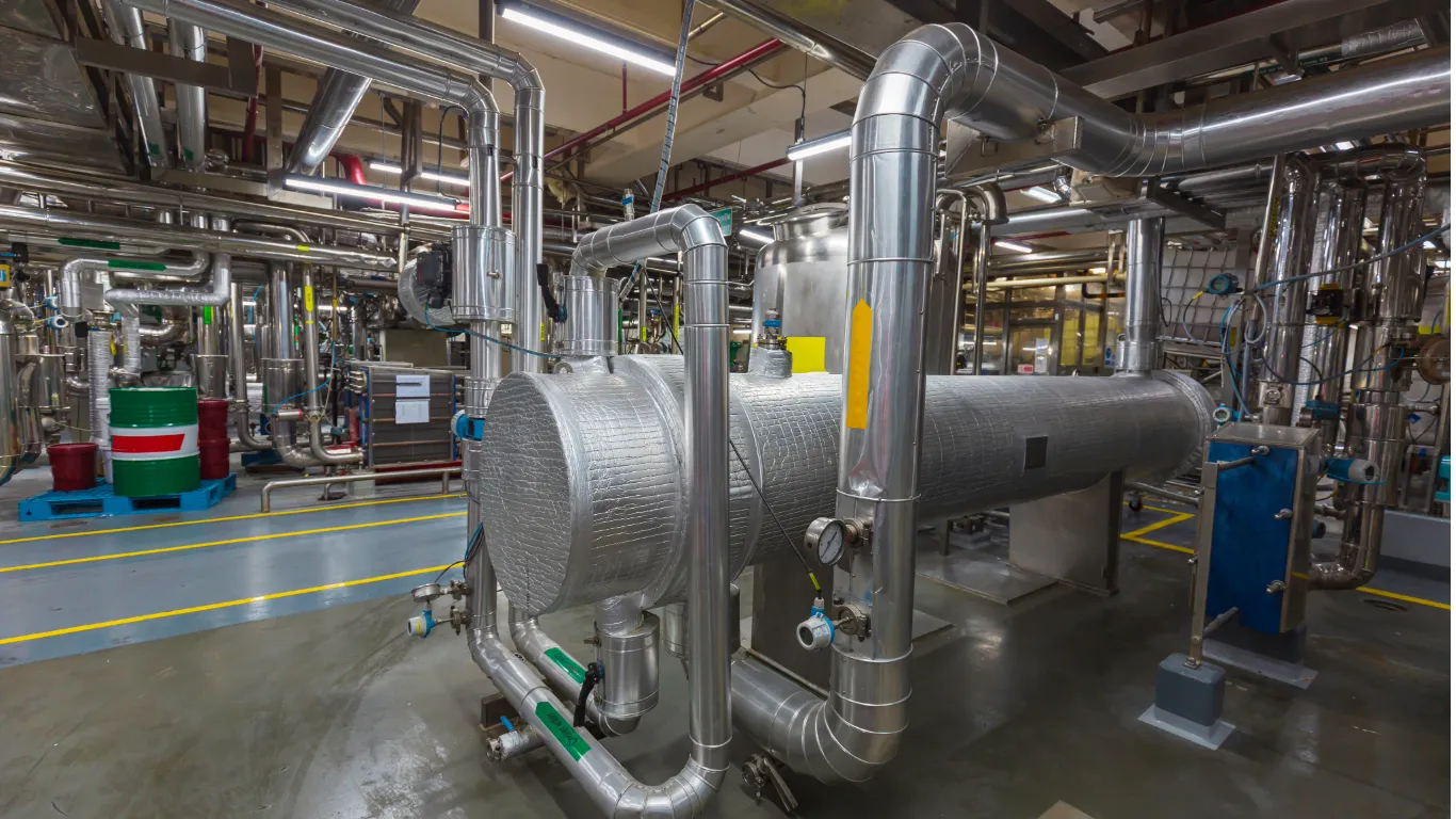 Plattvärmeväxlare i kemisk industri fabrik.