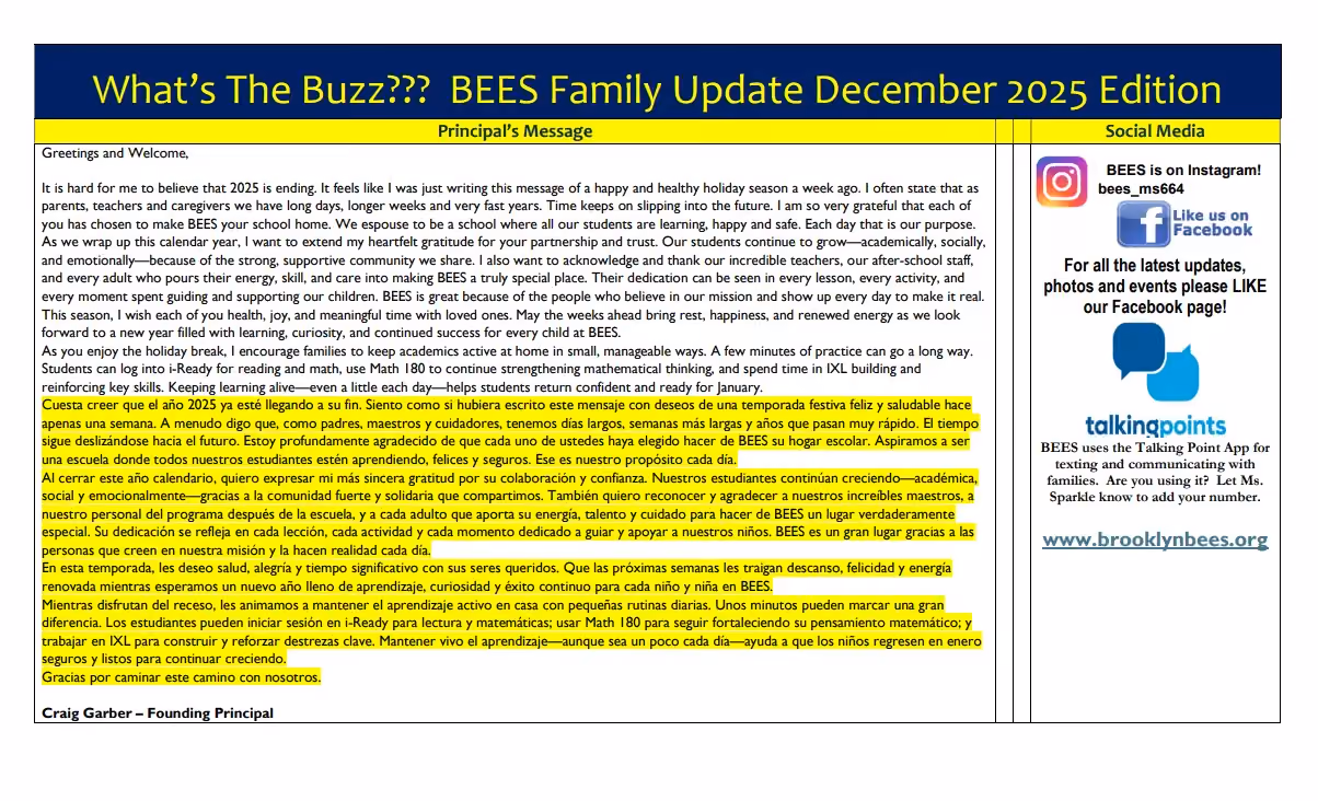 BEES family update for December