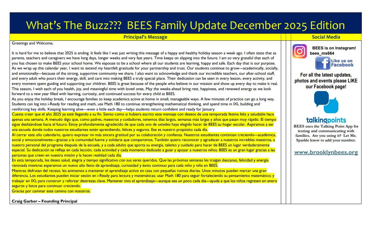 BEES family update for December
