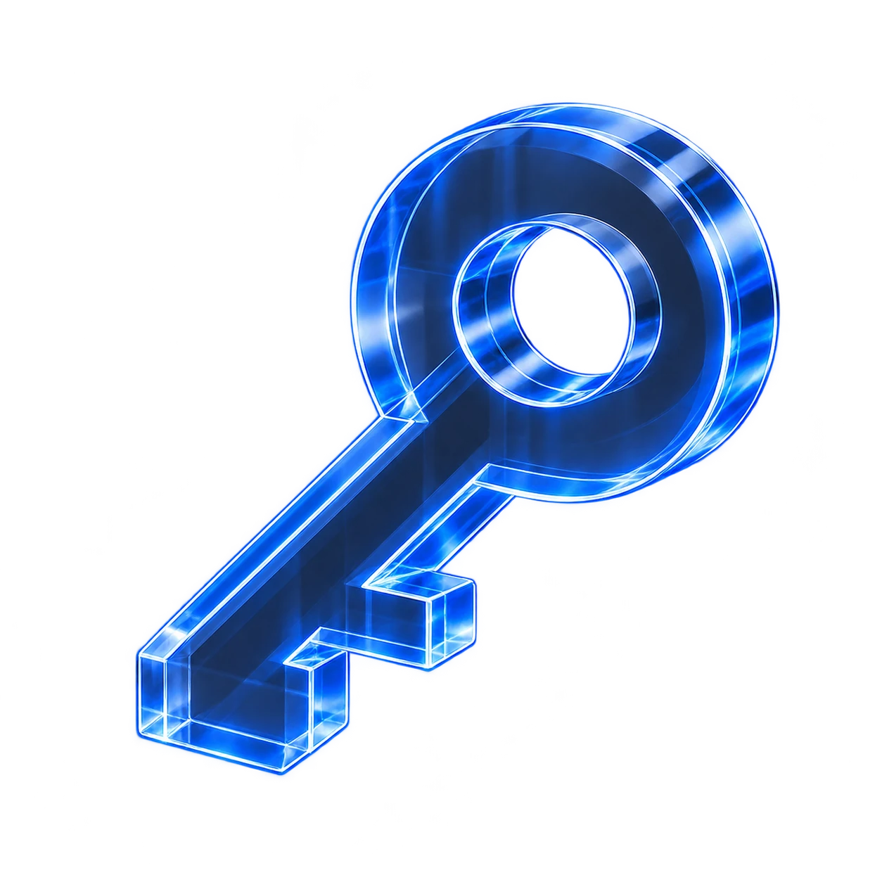 Transparent blue glass key representing authorized access