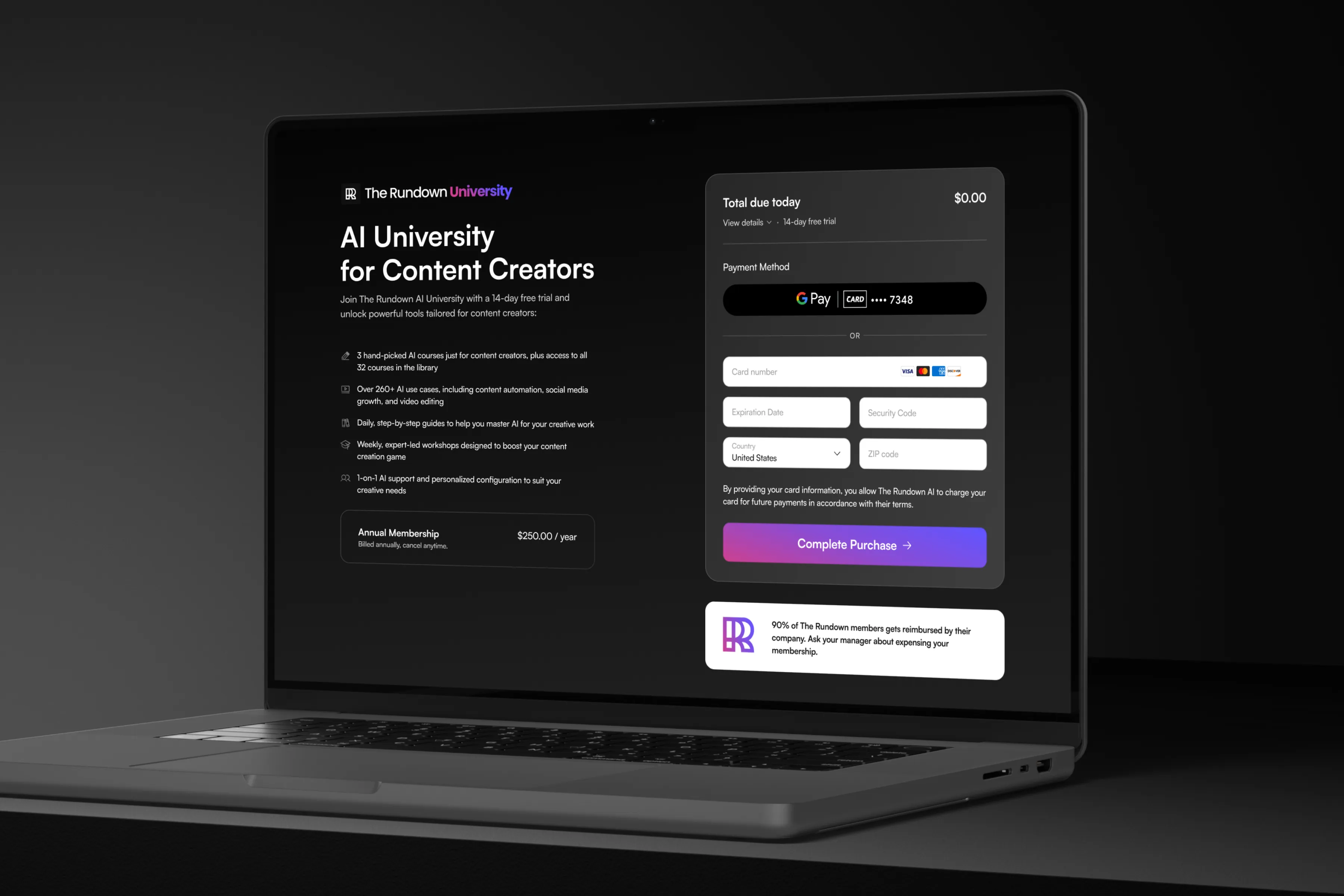 Laptop screen showing AI prompts library and editor interface on The Rundown AI platform.