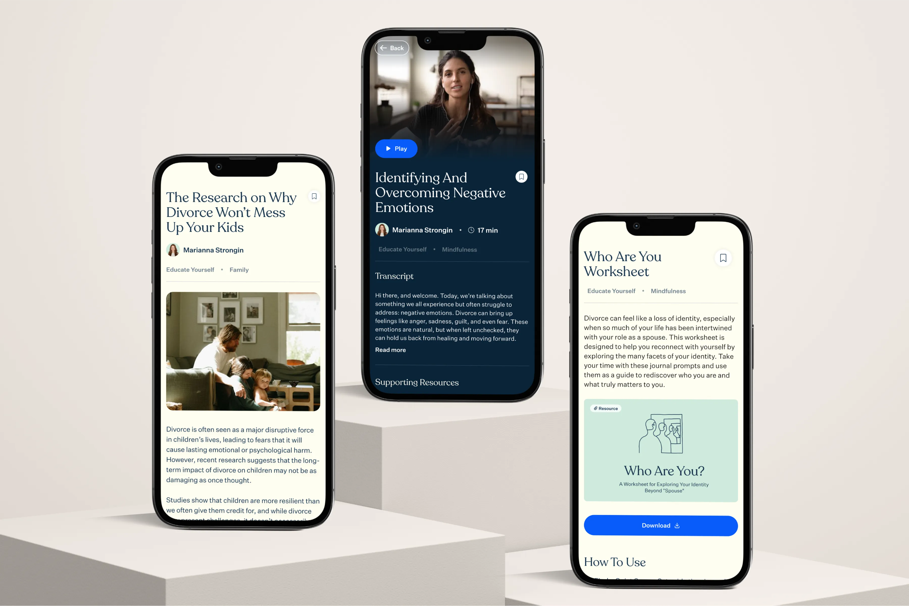 My Next Chapter mobile screens displaying course overview, expert profiles, and user onboarding flow