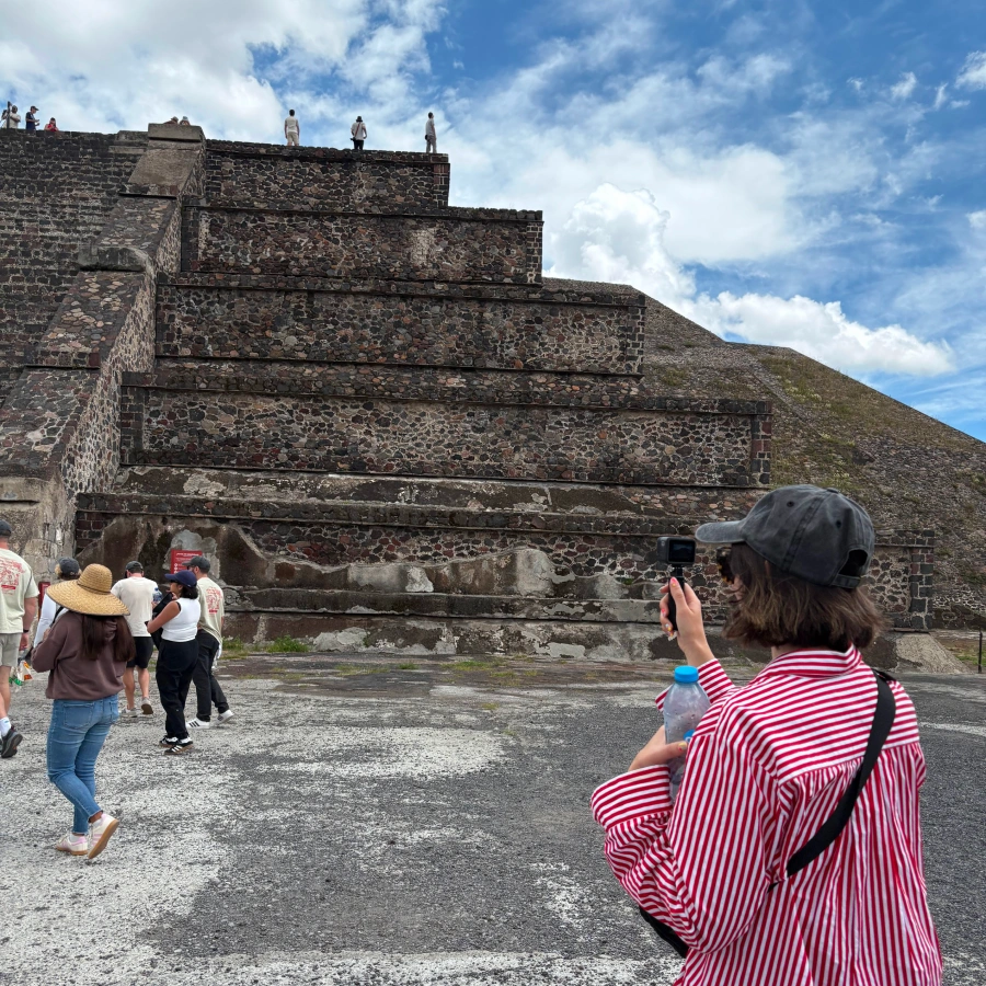 Emmy, one of our directors, at the Teotihuacan pyramids
