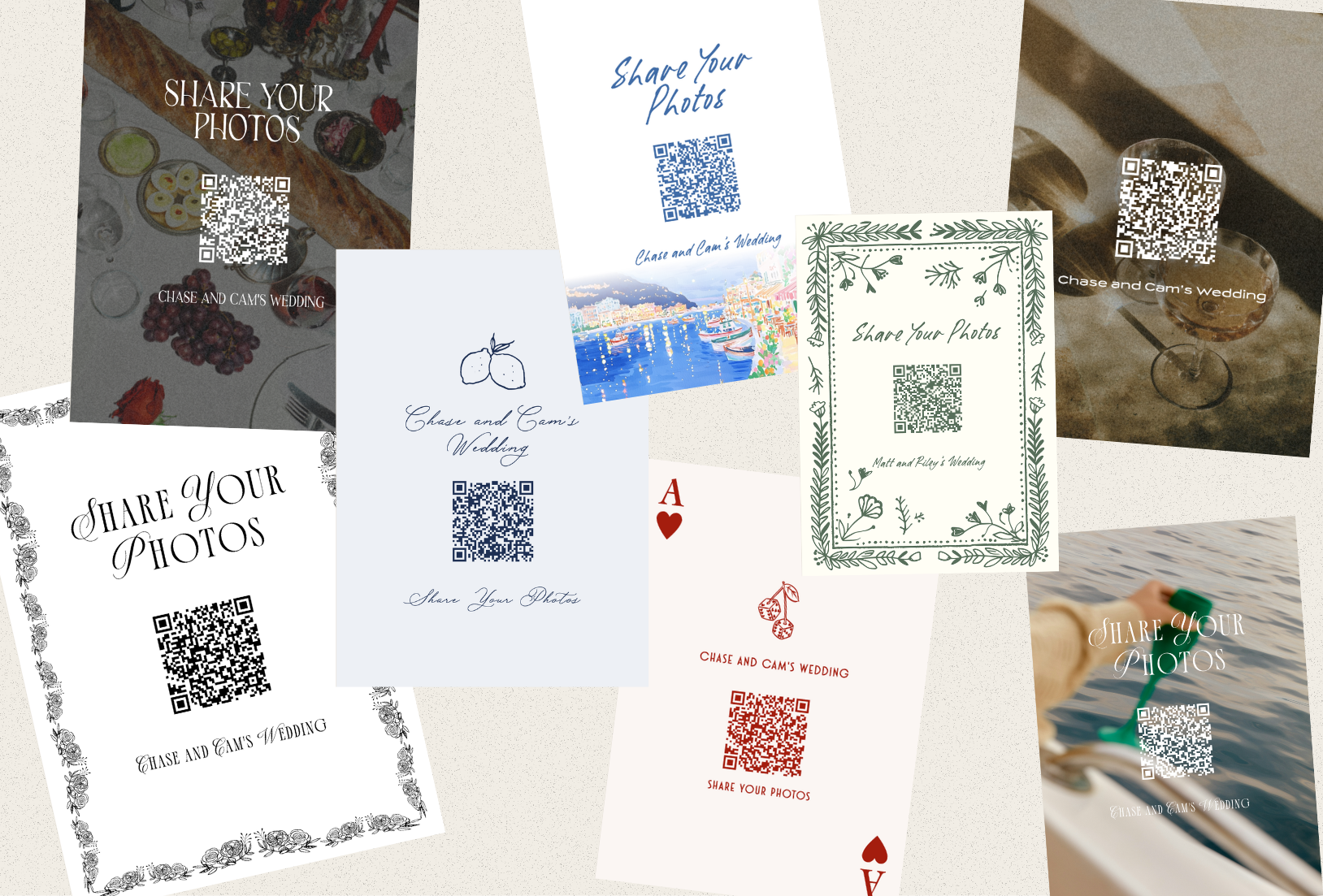 Several wedding QR code cards.