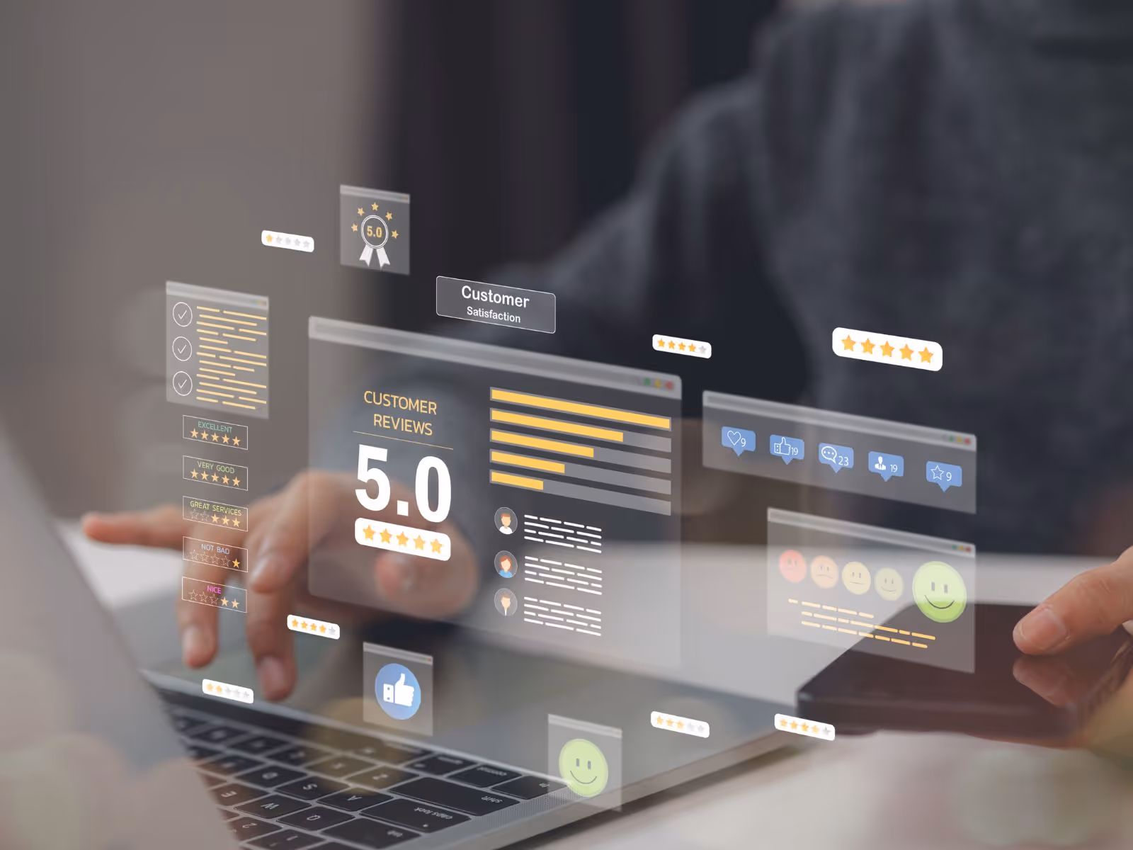 screen with social media statistics and posts