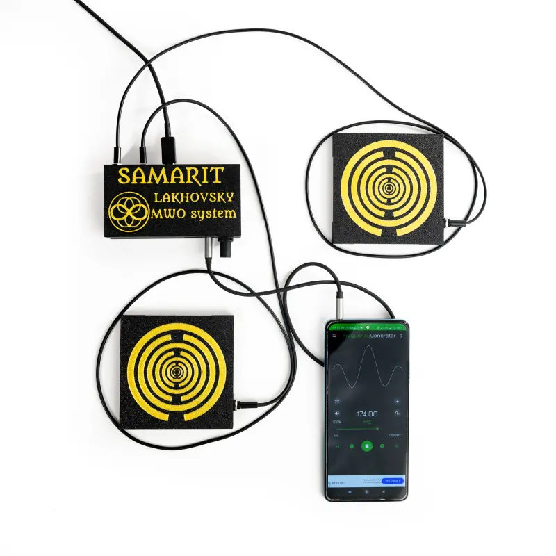 Lakhovsky MWO SYSTEM Multi-Wave Oscillator antenna connected to mobile phone