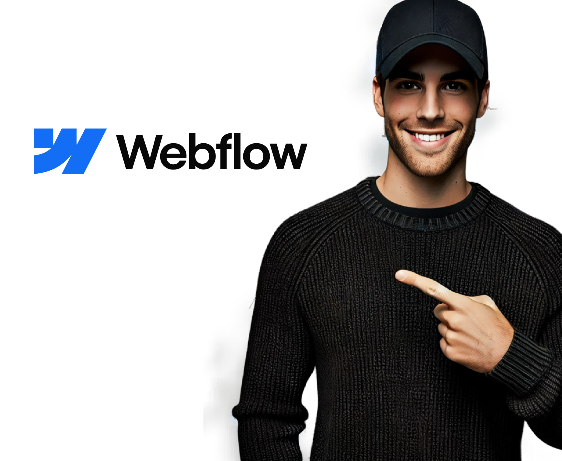 Person die auf ein Webflow Logo zeigt
