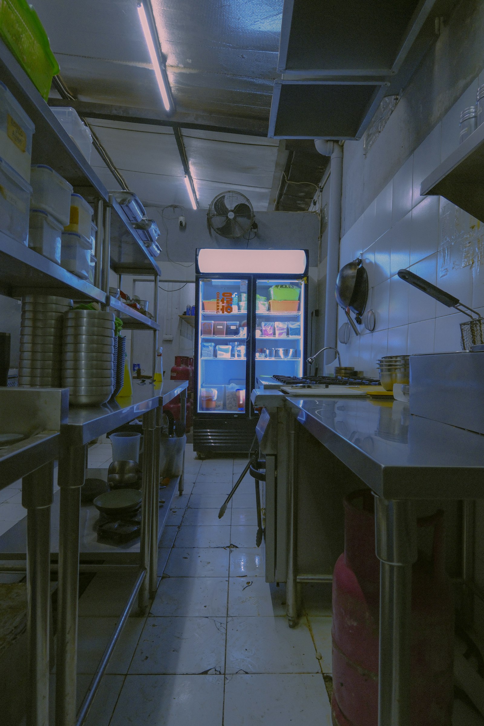 Cuisine professionnelle en inox avec réfrigérateur