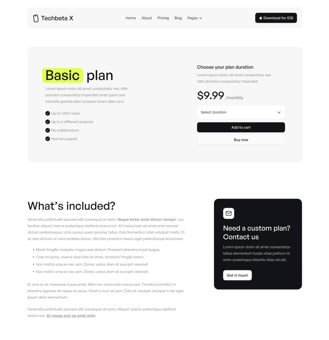 Techbeta X - Pricing Single Page - Tech App Webflow Template