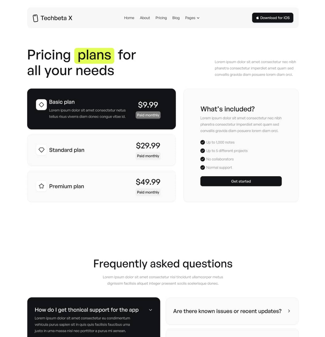 Techbeta X - Pricing V3 Page - Tech App Webflow Template