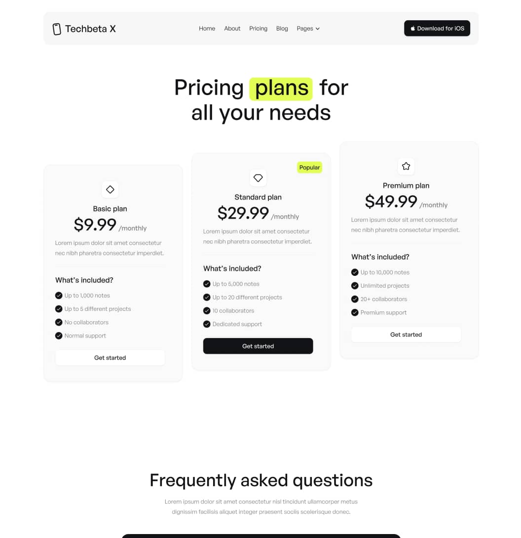 Techbeta X - Pricing V2 Page - Tech App Webflow Template