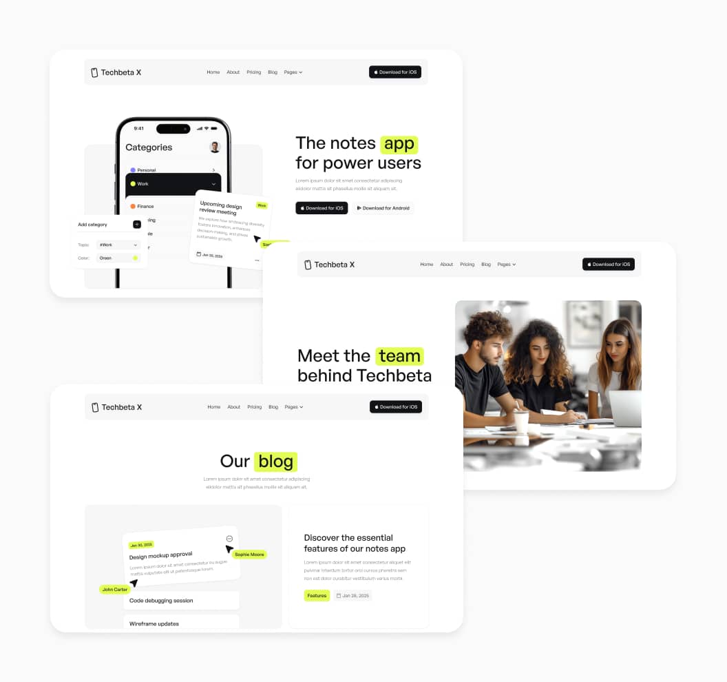 Techbeta X - Sections Included - Tech App Webflow Template