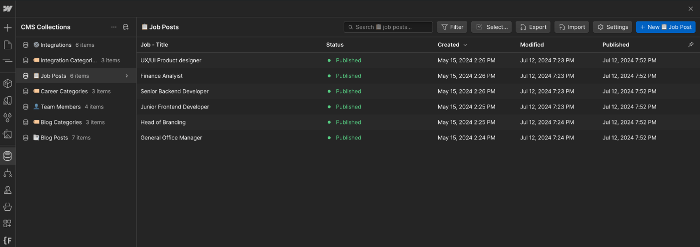 CMS Collection - Techbeta X Webflow Template