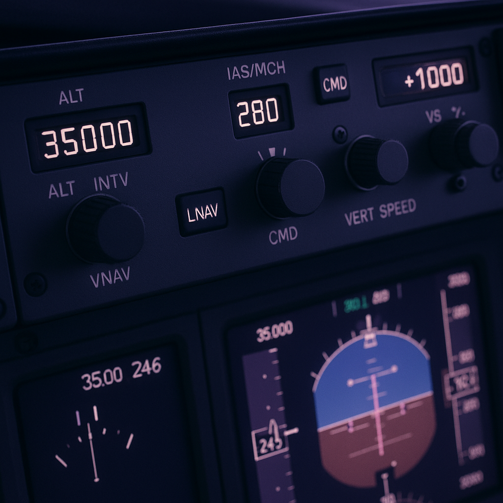 A close up of an autopilot display in a modern aircraft