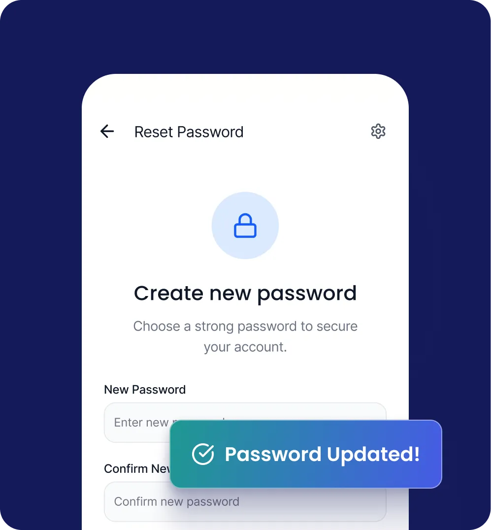 A screenshot of a cell phone with the new password button highlighted.