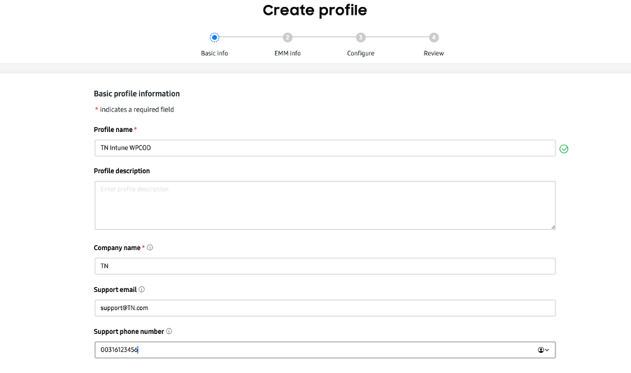 Screenshot of KME portal, displaying an enrollment profile with details