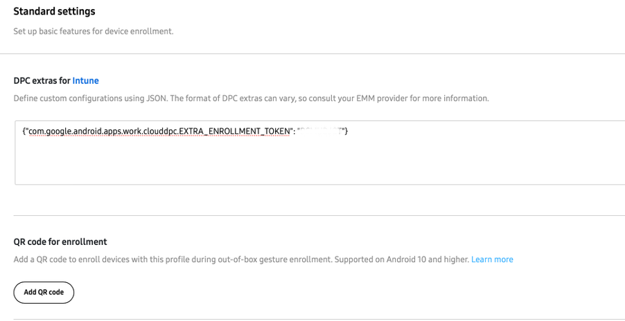 Showing DPC extras field in the MDM profile
