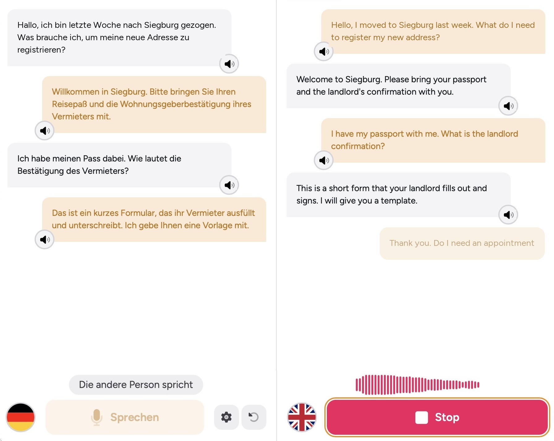 neuralingo mit geteiltem Bildschirm, Deutsch und Englisch