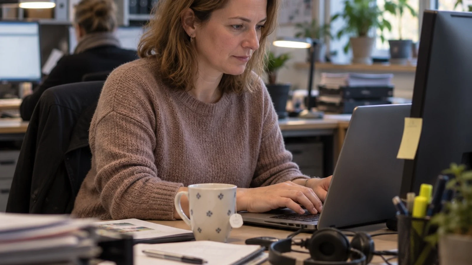 Mitarbeiterin beantwortet E-Mails mit neuramail