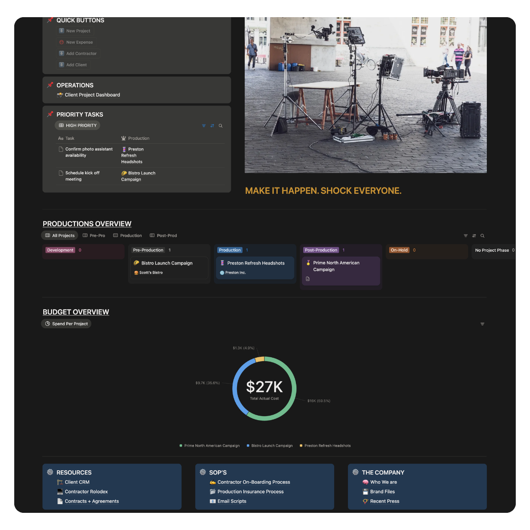 Screenshot of setOS homepage dashboard