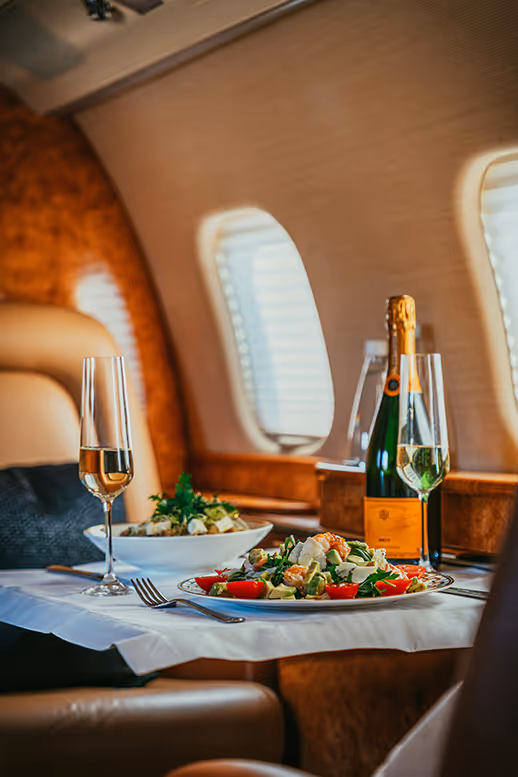 A fancy dinner on an airplane