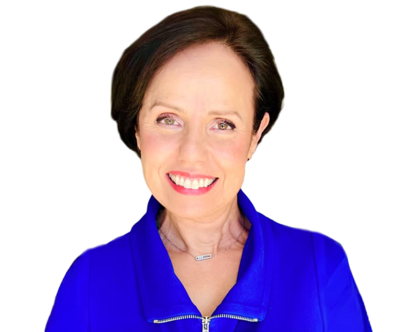 A woman wearing a blue shirt