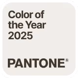 Pantone Color of the Year 2025 logo in dark olive green on a light beige rounded square background.