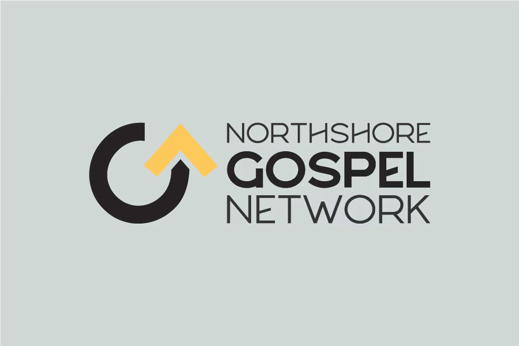 Logo of Northshore Gospel Network with a circular black emblem and a yellow upward arrow integrated.