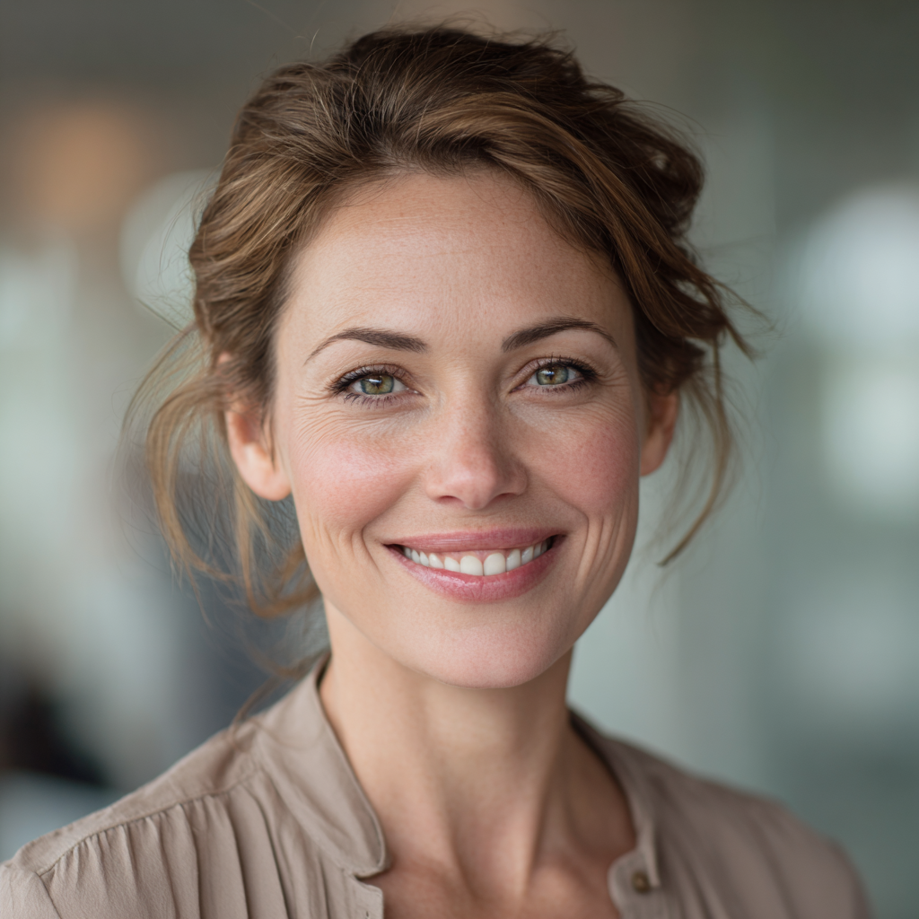 Portrait of Emily Rhodes, HR Director at BrightPath Solutions, smiling in a professional testimonial feature.