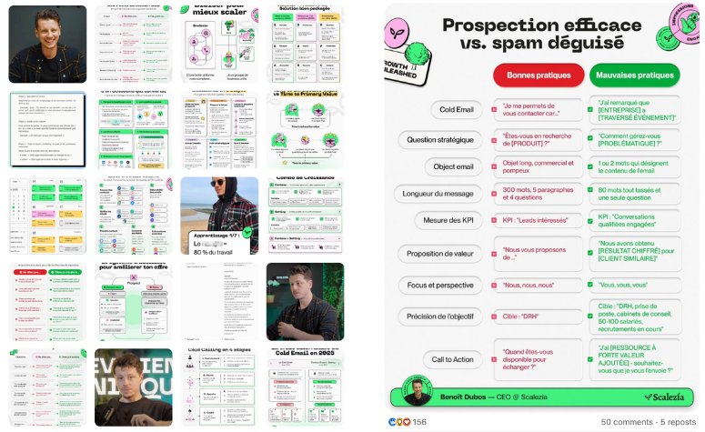 "Interactive animation demonstrating LinkedIn post creation tools, including options for polls, photos, and documents. Features a content calendar with diverse post formats such as text, video, and infographic posts."