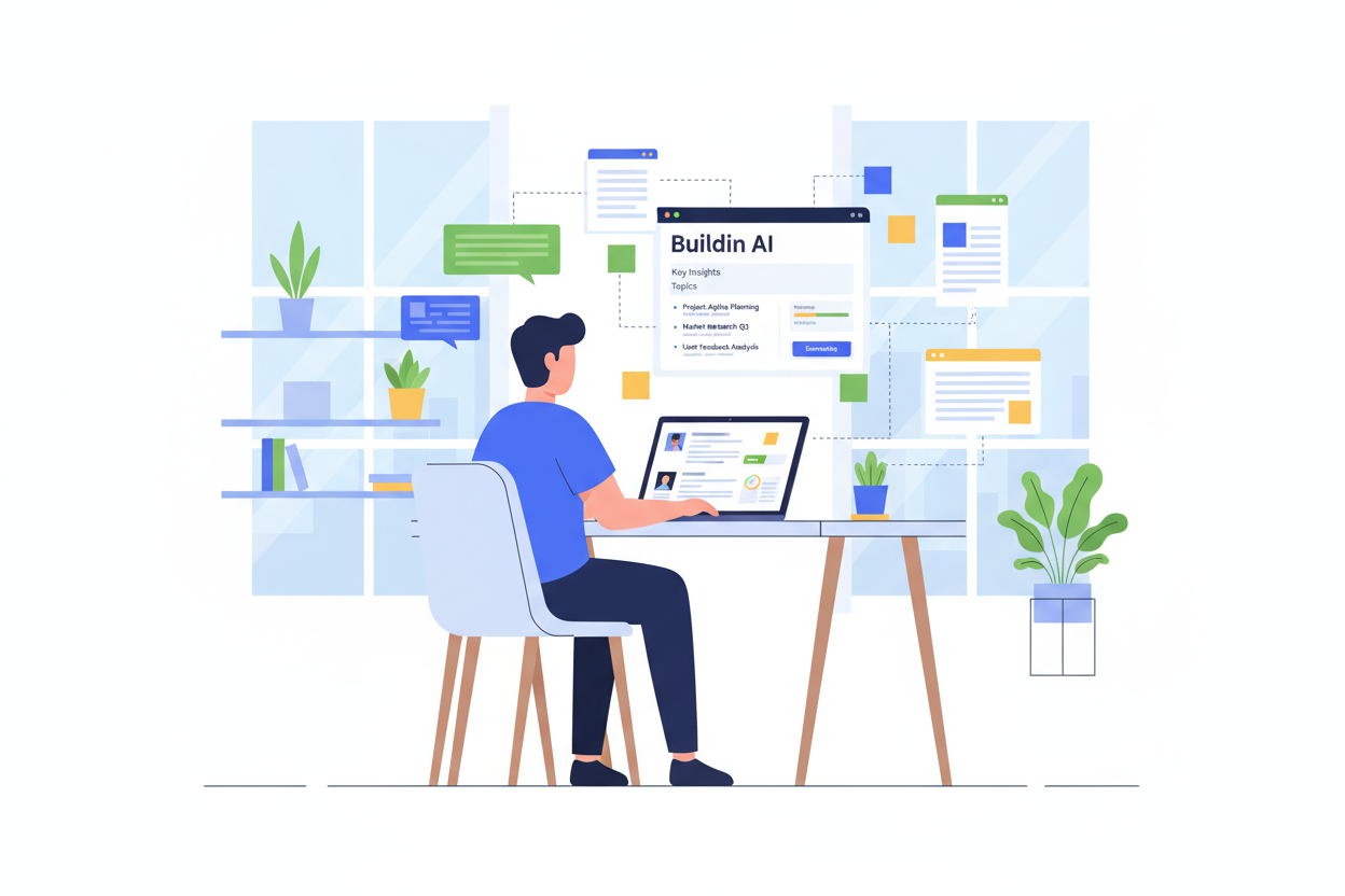 Using Buildin AI to summarize scattered notes by topic, improving information clarity and productivity.