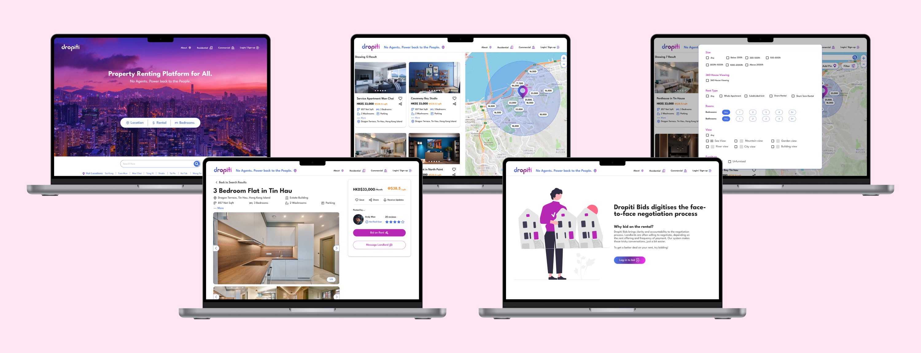 Header image showing screenshots most recent project, Dropiti