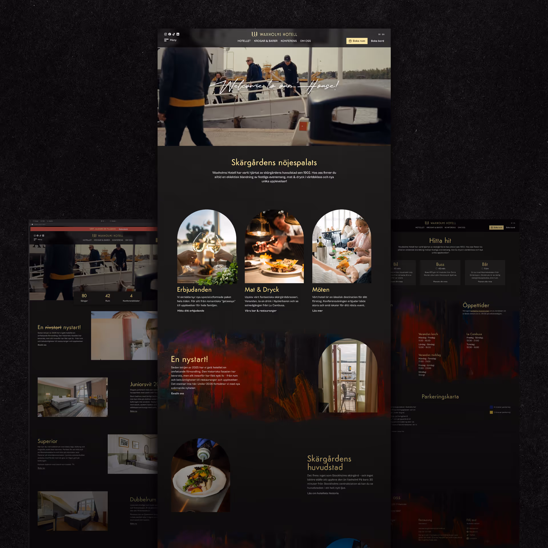 Skärmbilder av Waxholms Hotell hemsida.