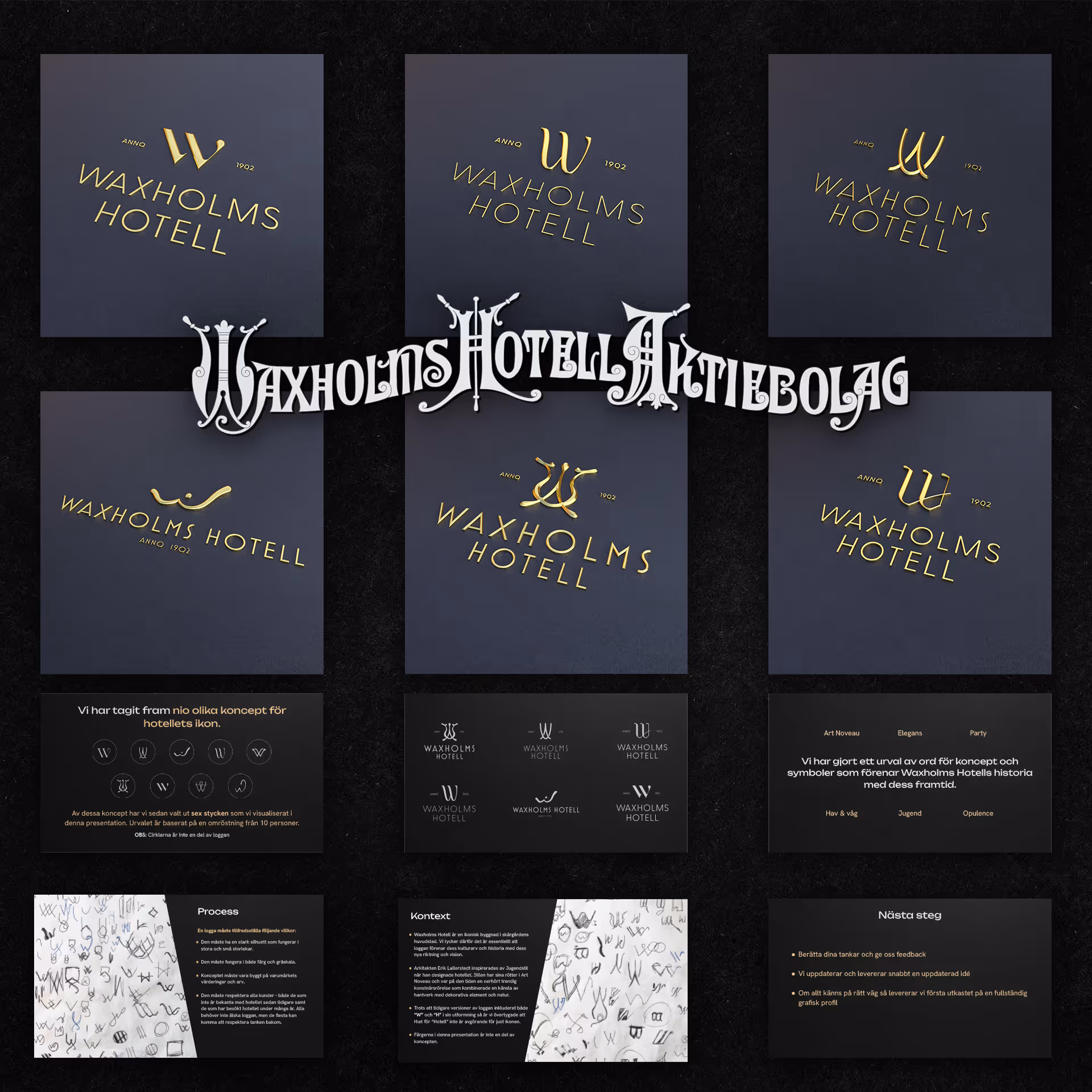 Koncept under logotypupptäcktsfasen för hotellet.