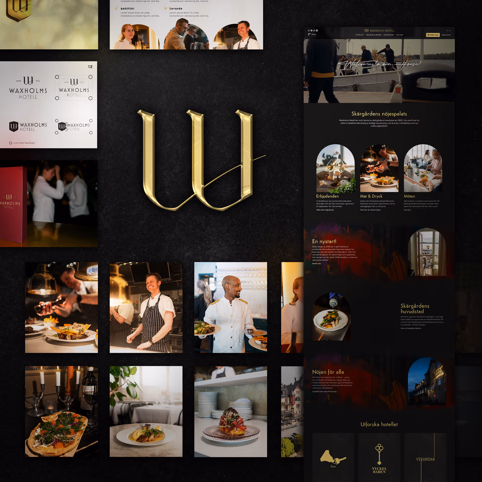 Ett collage av leveranser för hotellet.