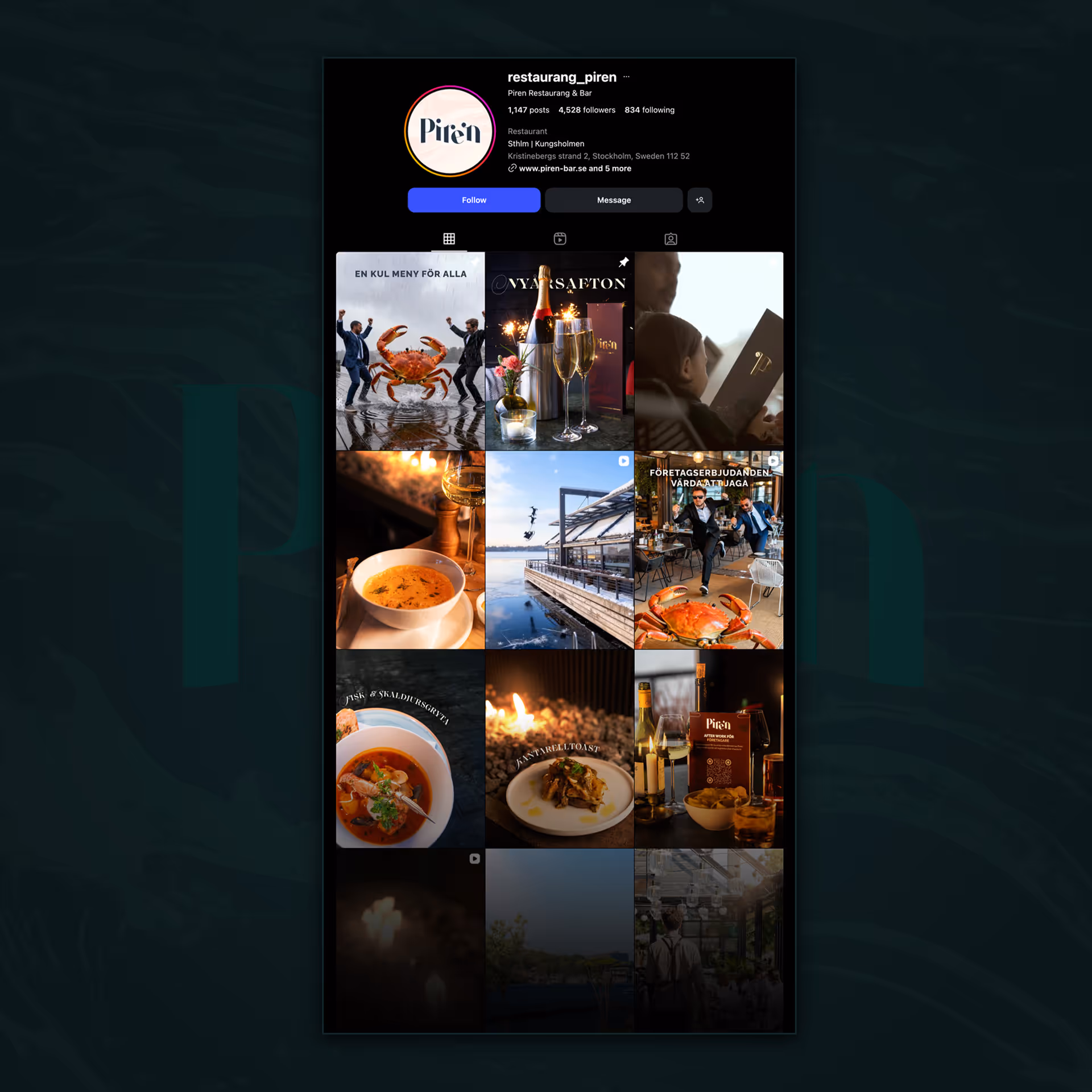 En skärmdump av Piren-flödet på Instagram.