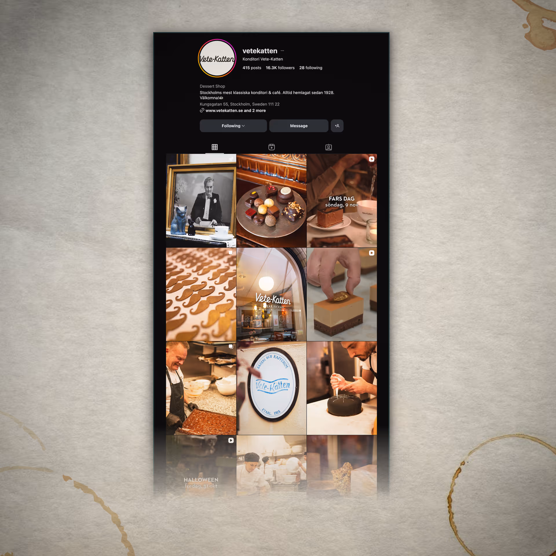 Screenshot of Vete-Katten Instagram feed.