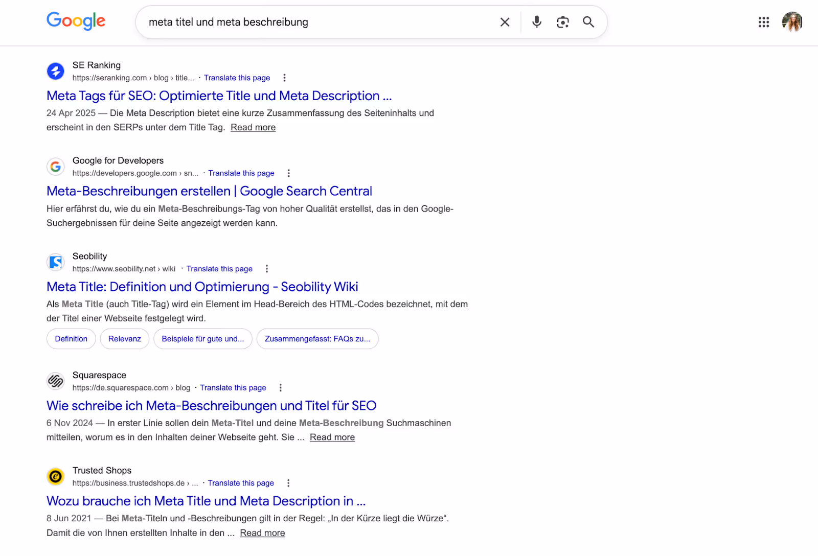 SERP Landschaft in Google
