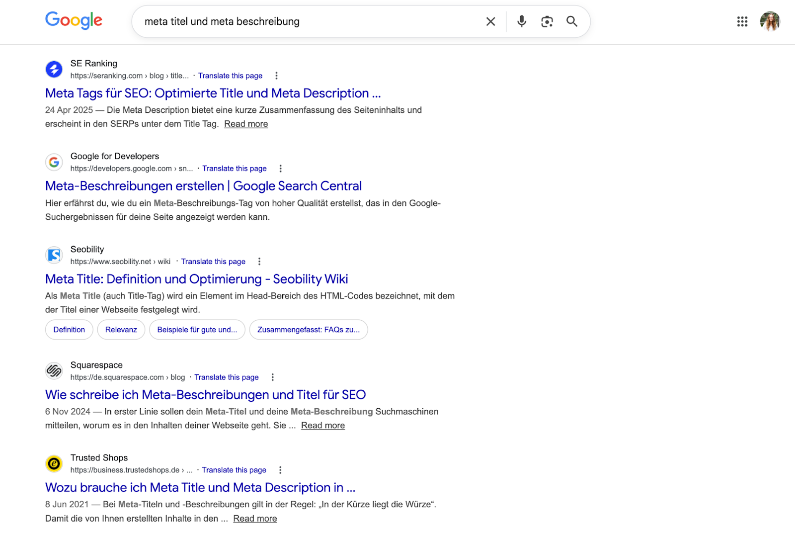 SERP Landschaft in Google